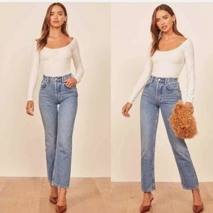 NWT Reformation Cynthia High Rise Straight Leg Jeans In Colorado Wash Size: 27